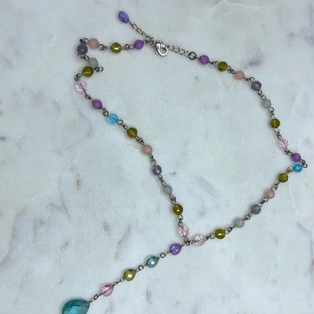 Vintage kids colorful beads with silver tone necklace